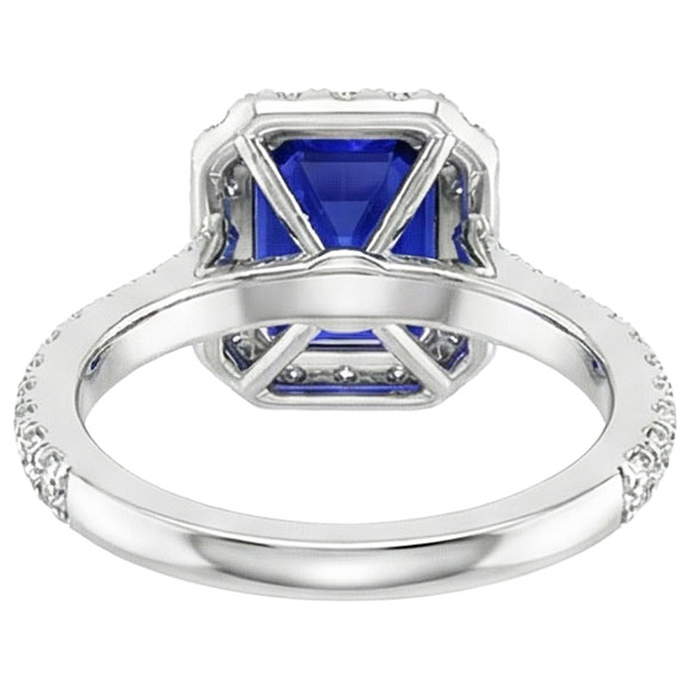 Halo Blue Sapphire Anello Di Diamanti Con Accenti 10.25 Carati