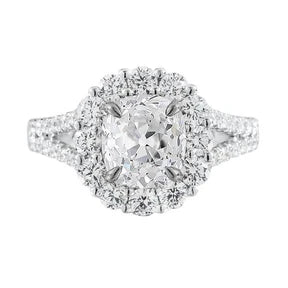 Halo Cushion Vero Diamond Old Cut Ring Prong Set 4.75 Carati Con Gambo Diviso