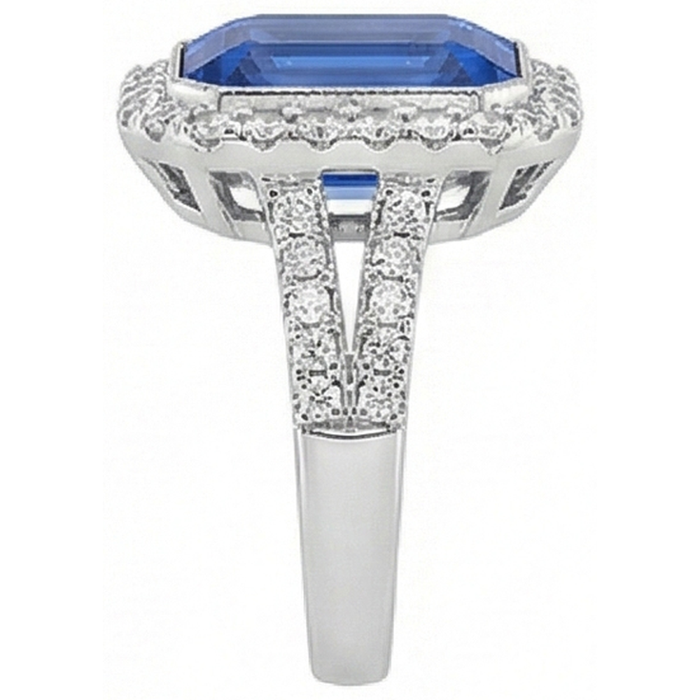 Halo Diamond Bezel Set Anello di fidanzamento con zaffiro blu smeraldo 4 carati