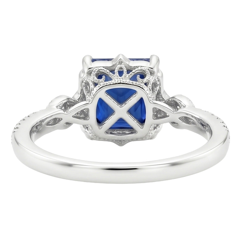 Halo Diamond Ring Vintage Style Ceylon Sapphire Princess Cut 6 Carati