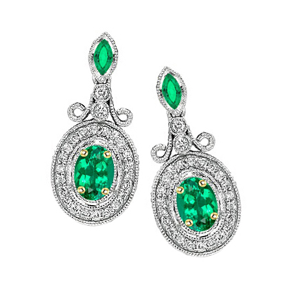 Taglio Ovale Smeraldo Fine anello in Oro Due Toni 14K – vista principale