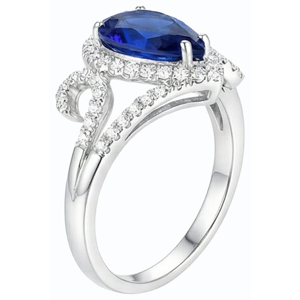 Halo Gemstone Blue Sapphire Ring & Diamonds 3.50 Carati Gioielli da donna