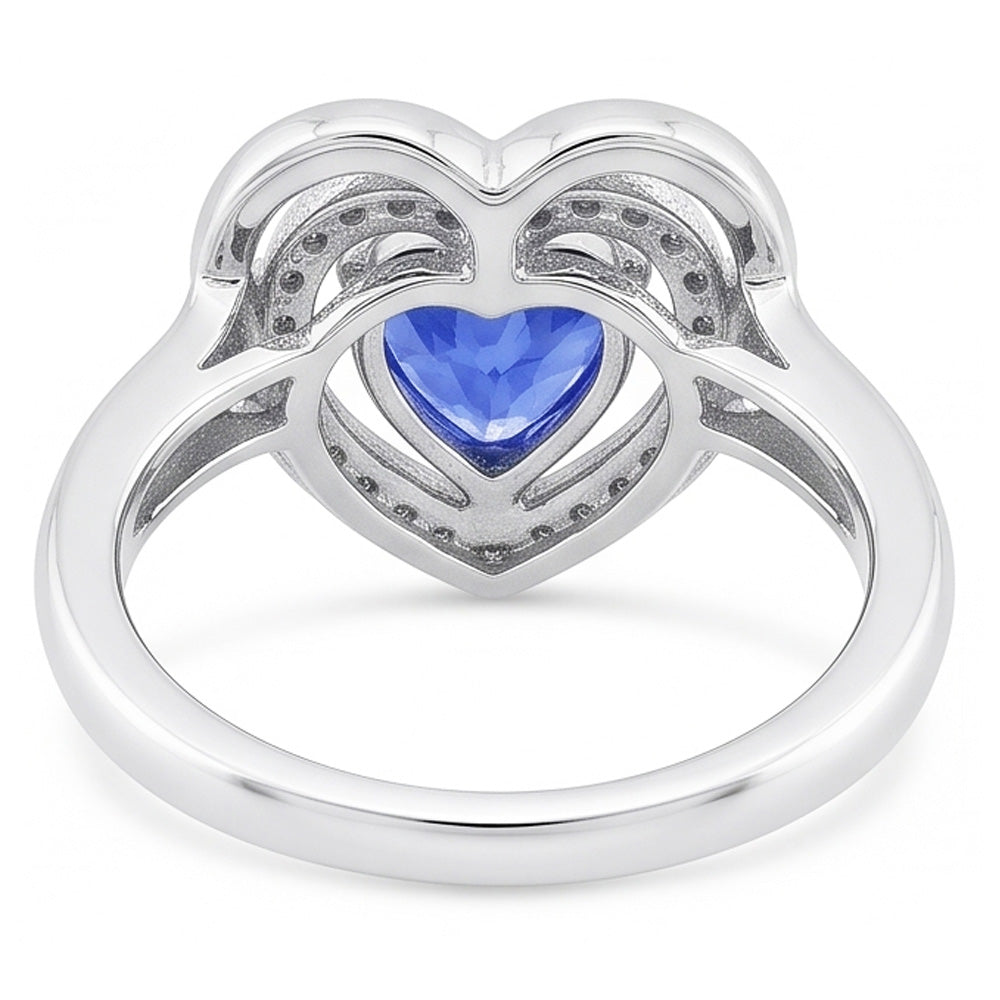 Halo Gemstone Heart Ring Blue Sapphire Jewelry 1,50 carati in oro bianco 14K