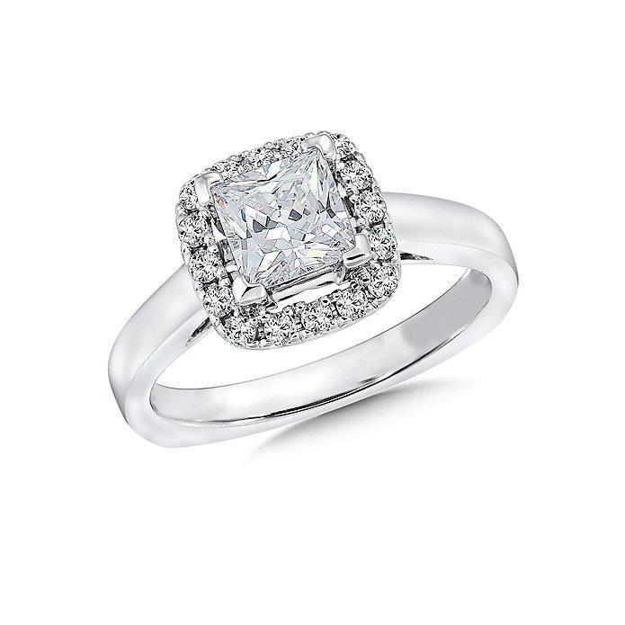 Halo Princess & Round 2.30 Carati Anello Con Naturale Diamanti In Oro Bianco 14K