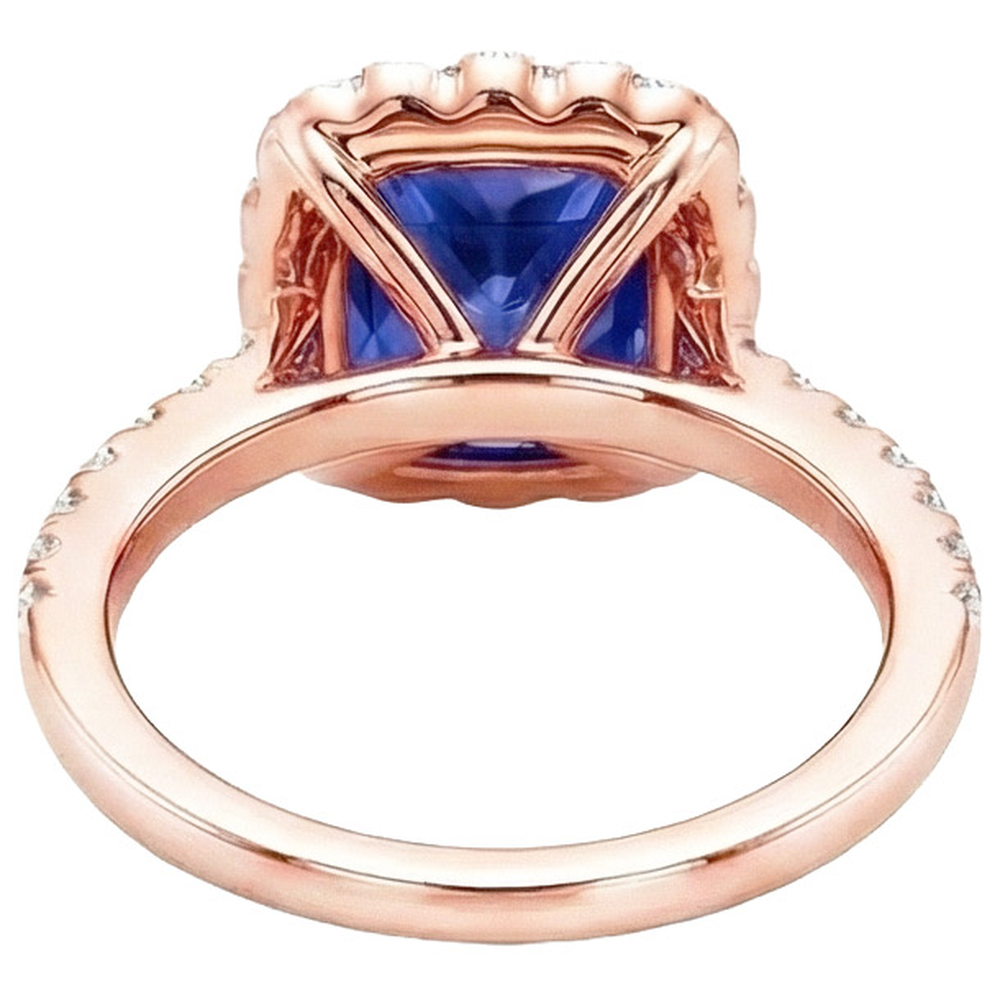 Halo Round Diamond Ring Flower Style Princess Blue Sapphire 7 carati
