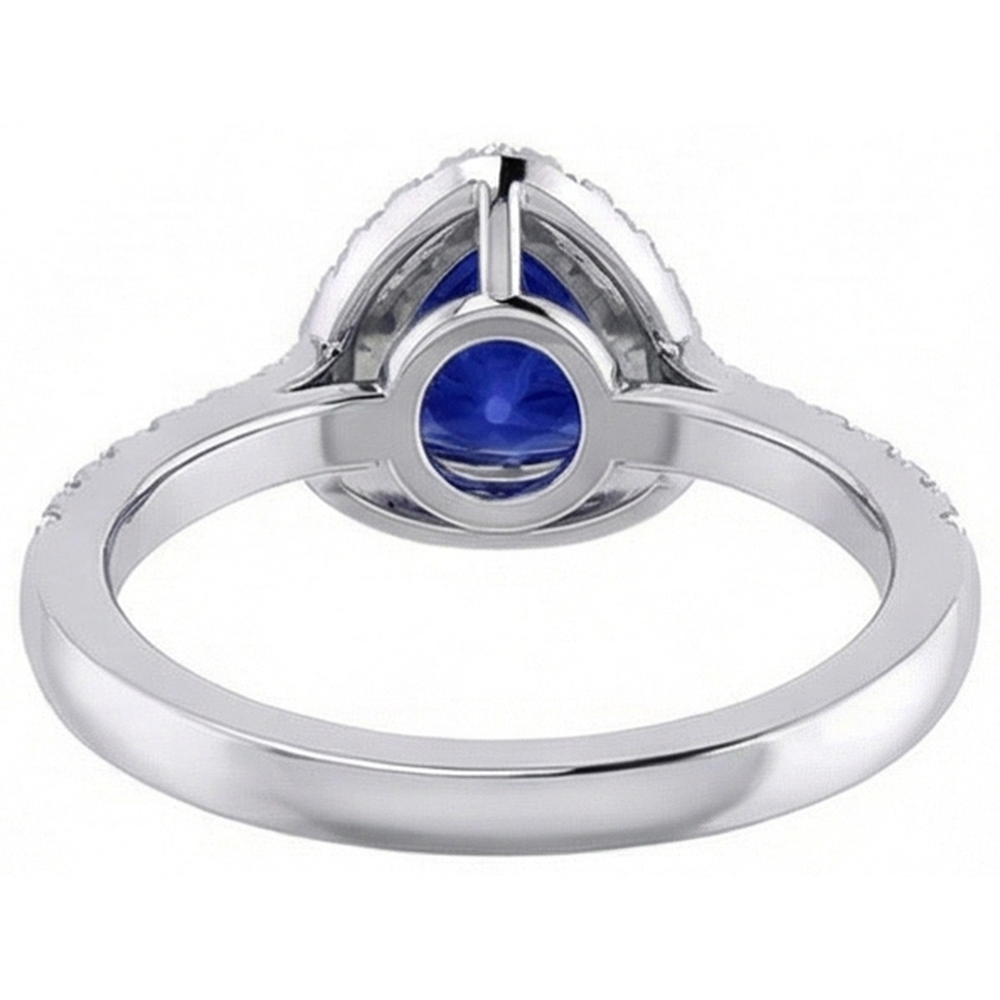 Halo Trillion Diamond Deep Blue Sapphire Ring 2 carati e gioielli in oro bianco 14K