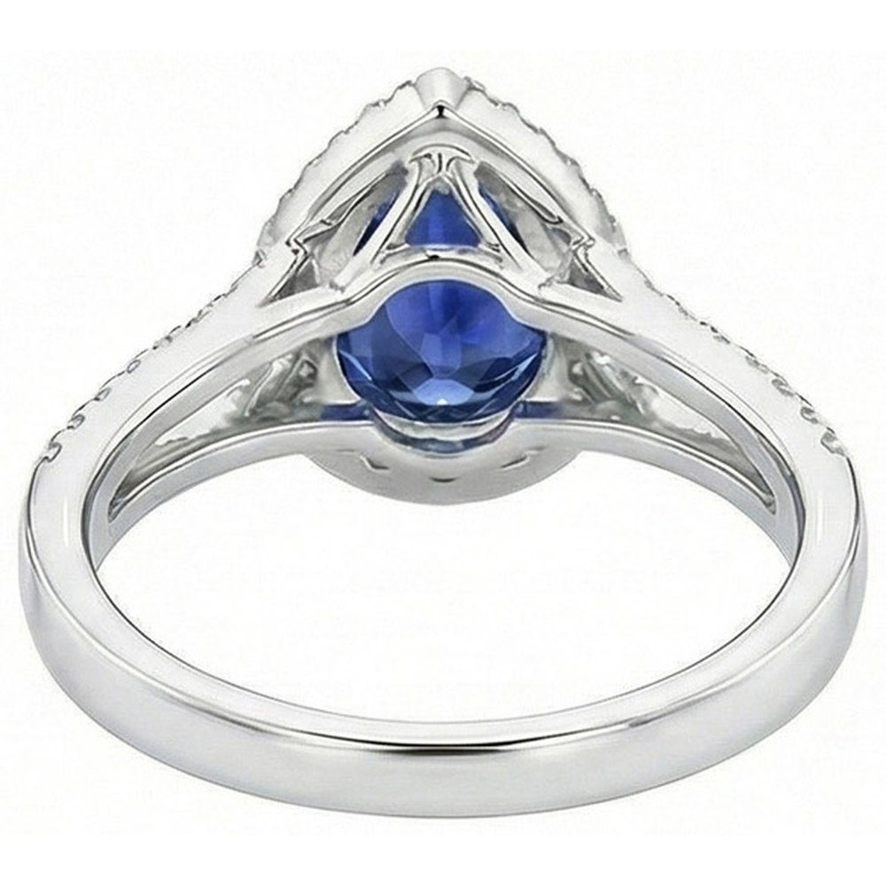 Halo diamante anello di fidanzamento pera zaffiro ceylon gambo diviso 4 carati