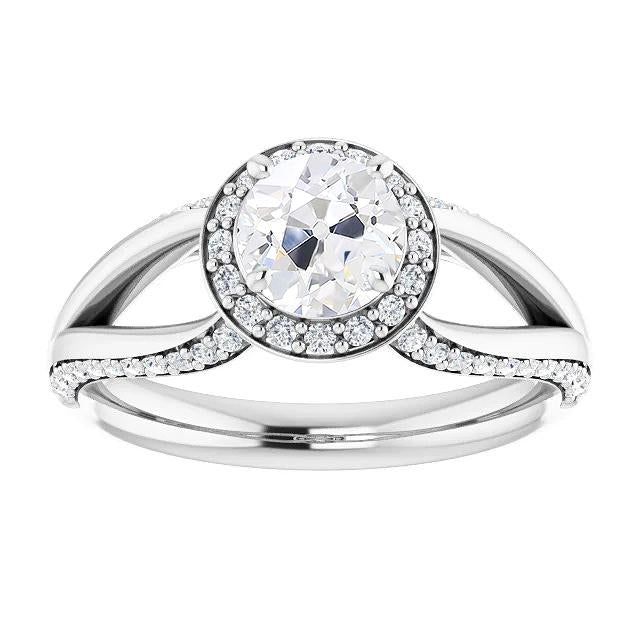 Halo Anello Rotondo Con Naturale Diamanti Taglio Antico Con Accenti A Gambo Diviso 5 Carati