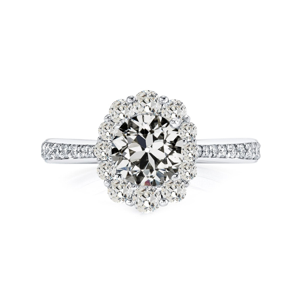 Halo Anello Rotondo Vecchio Minatore Genuino Diamante Con Accenti 5 Carati 14K Oro
