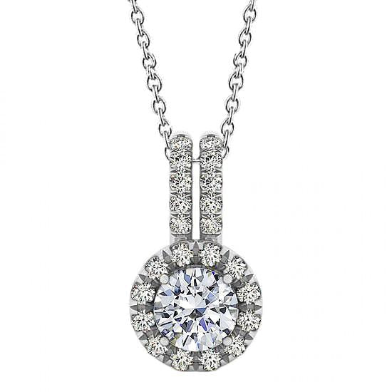 Halo Collana Pendente Con 2 Vero Diamanti Tondi Carati Senza Catena In Oro Bianco 14K
