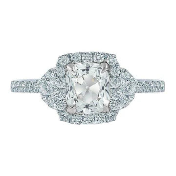 Halo Cushion Old Cut Round Vero Diamond Ring 3.25 Carati Oro Bianco 14K