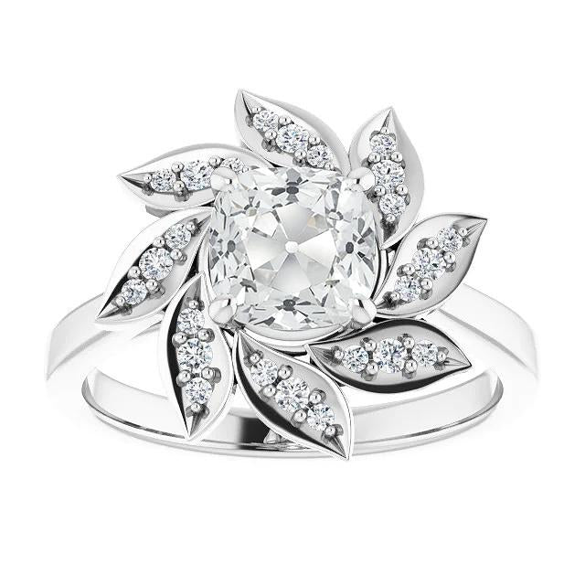 Halo Cushion Old Mine Cut Vero Diamante Ring Flower Style 7,50 Carati