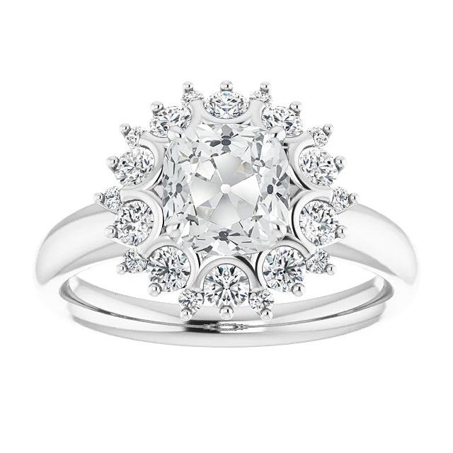 Halo Cushion Vecchio Minatore Genuino Diamante Ring Flower Style 7,50 Carati Gioielli