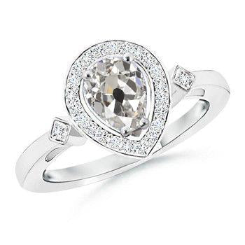 Halo Engagement Old Mine Cut Pear Vero Diamond Ring 1.50 Carati