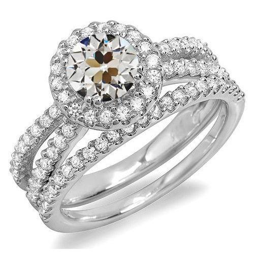 Halo Fede Nuziale In Oro Bianco Con Naturale Diamante Taglio Antico Rotondo 6.50 Carati