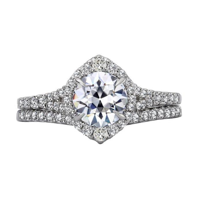 Halo Fedi Nuziali Set Tondo Vecchio Minatore Genuino Diamante Pavé Set 6 Carati