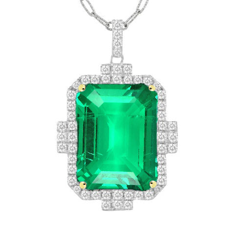 Smeraldo Fine Pendente Pietra Preziosa 3-carati Oro Due Toni 14K – vista principale