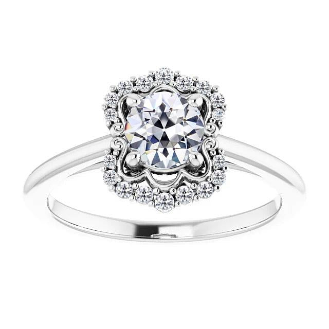 Halo Il Giro Old Mine Cut Anello Con Vero Diamanti A 4 Punte, 3,50 Carati