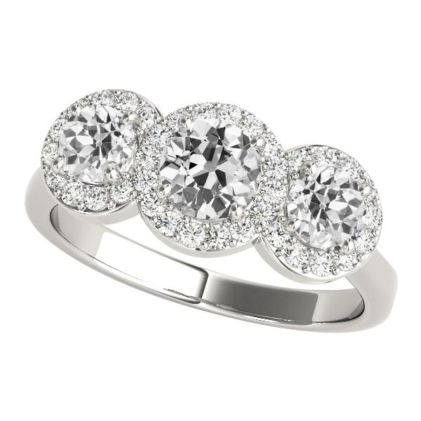 Halo Il Giro Old Mine Cut Vero Diamante Ring 3 Stone Style 6 Carati