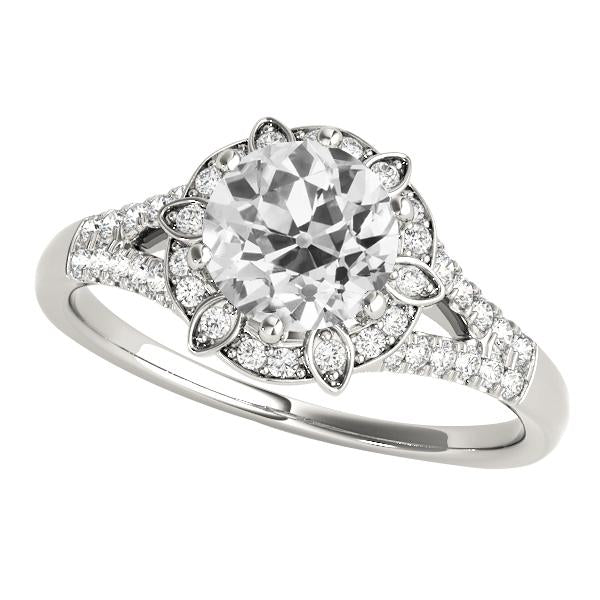 Halo Il Giro Ring Vecchio Minatore Naturale Diamanti Gambo Diviso Oro 14K 4,25 Carati