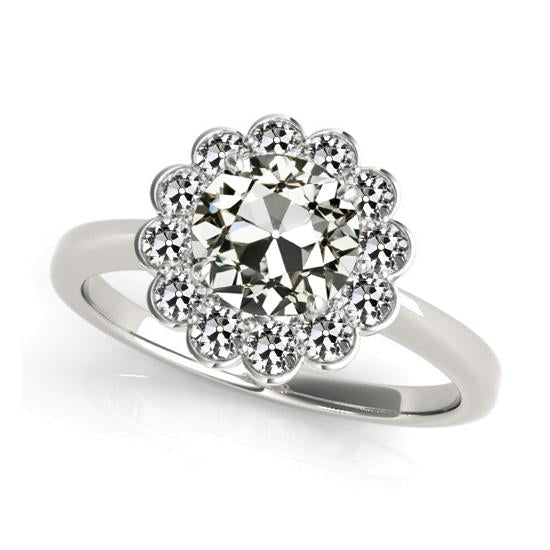 Halo Il Giro Vecchio Minatore Naturale Diamante Ring Flower Style Oro 14K 3,50 Carati