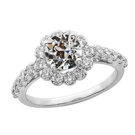 Halo Il Giro Vecchio Minatore Naturale Diamante Ring Flower Style Oro 14K 4.50 Carati