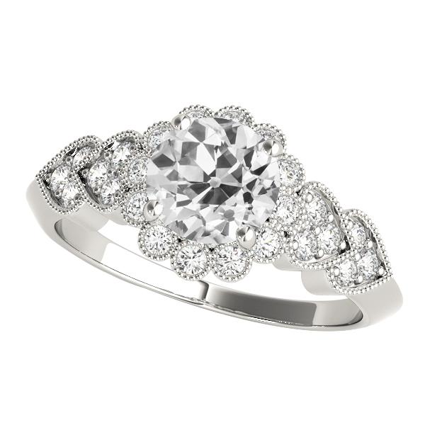 Halo Il Giro Vecchio Taglio Genuino Diamante Ring Flower Heart Style 4,50 Carati Milgrain