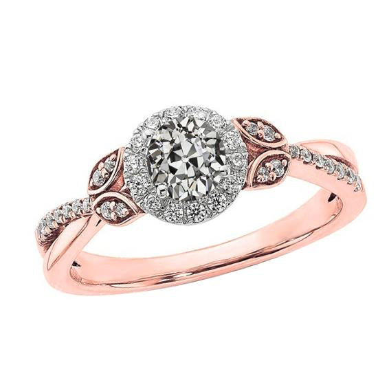 Halo Il Giro Vecchio Taglio Vero Diamante Ring Leaf Style Gambo Diviso 2,50 Carati