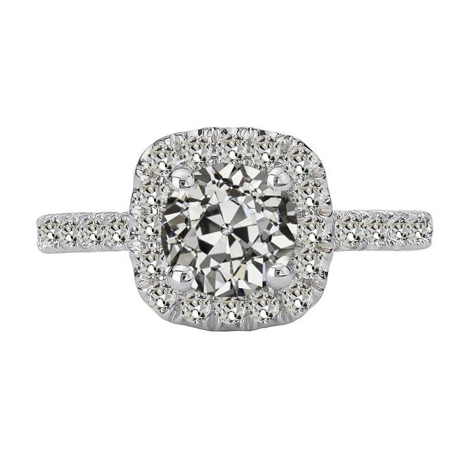 Halo Il Giro Vecchio Taglio Vero Diamante Ring Oro Bianco 6 Carati Gioielli