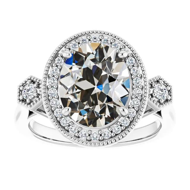 Halo Il Giro & Oval Vecchio Minatore Fede Nuziale Con Vero Diamante 7,50 Carati