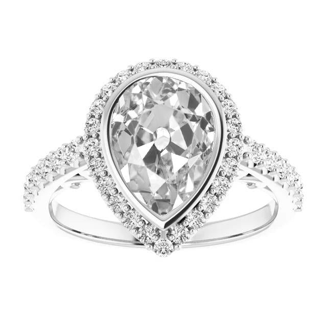 Halo Il Giro & Pear Old Mine Cut Naturale Diamante Ring Bezel Set 6,75 Carati