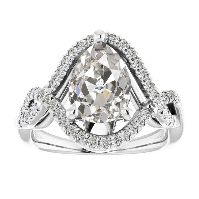 Halo Il Giro & Pera Anello Con Vero Diamante A Taglio Antico Prong Infinity Style 7 Carati