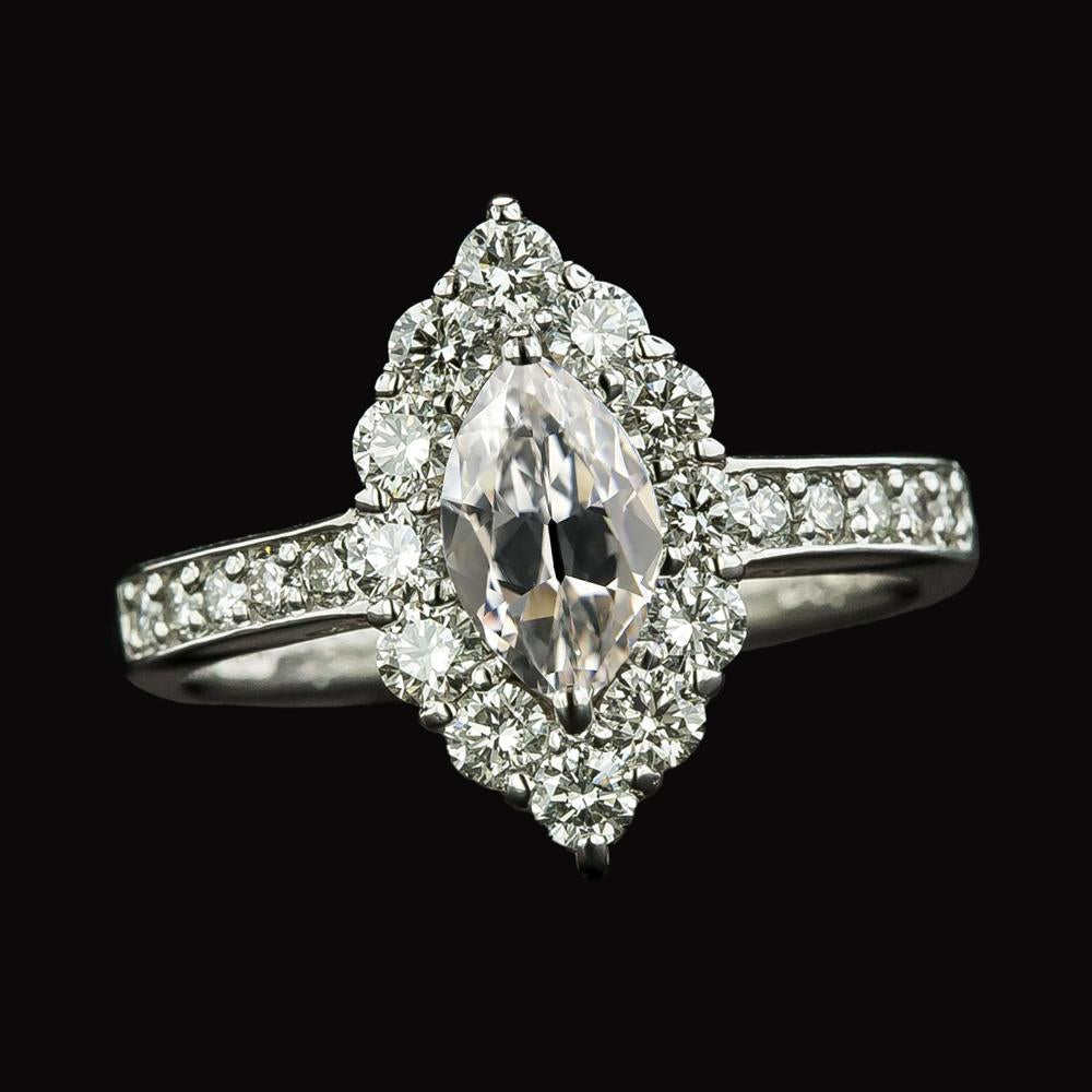 Halo Marquise Old Mine Cut Genuino Diamante Ring Con Accenti 4,25 Carati