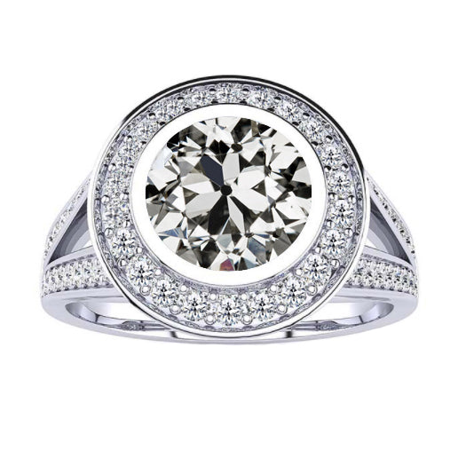 Brillante Cuscino Antico Anello Halo in Oro 14 Carati Bianco – vista principale