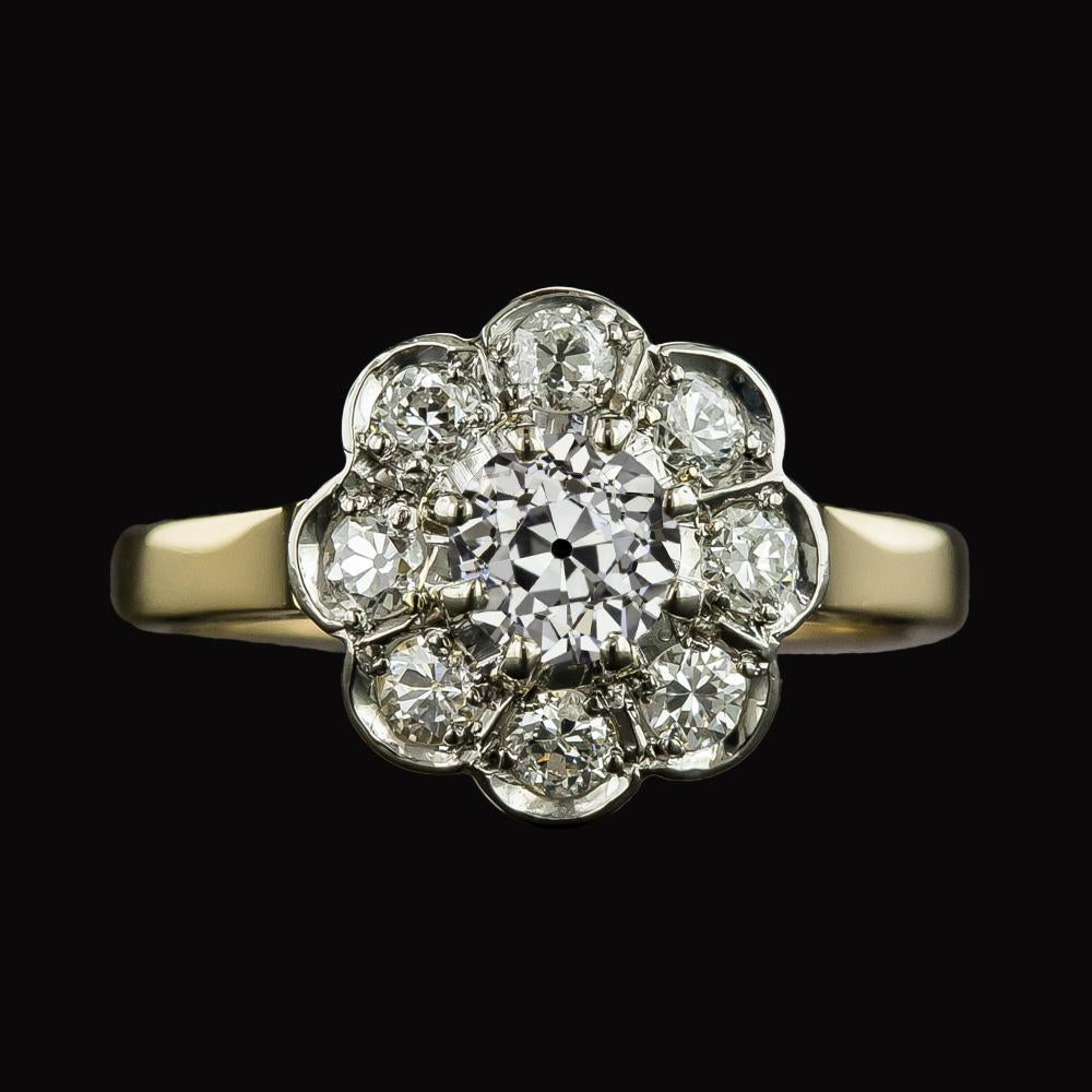 Halo Old Mine Cut Naturale Diamante Ring Two Tone Flower Style Jewelry 3 Carati