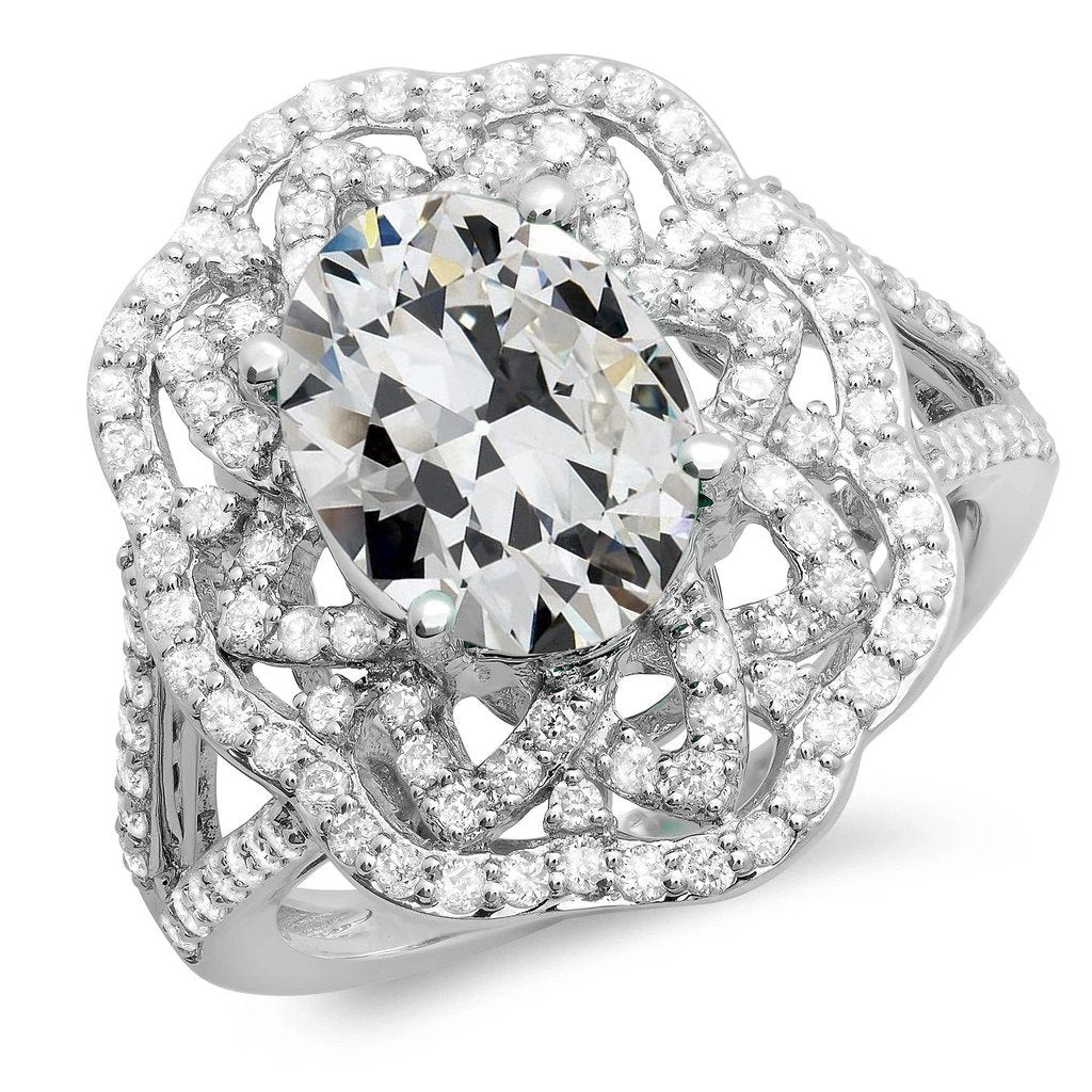 Halo Ovale Old Mine Cut Vero Diamante Ring Flower Gambo Diviso 12 Carati
