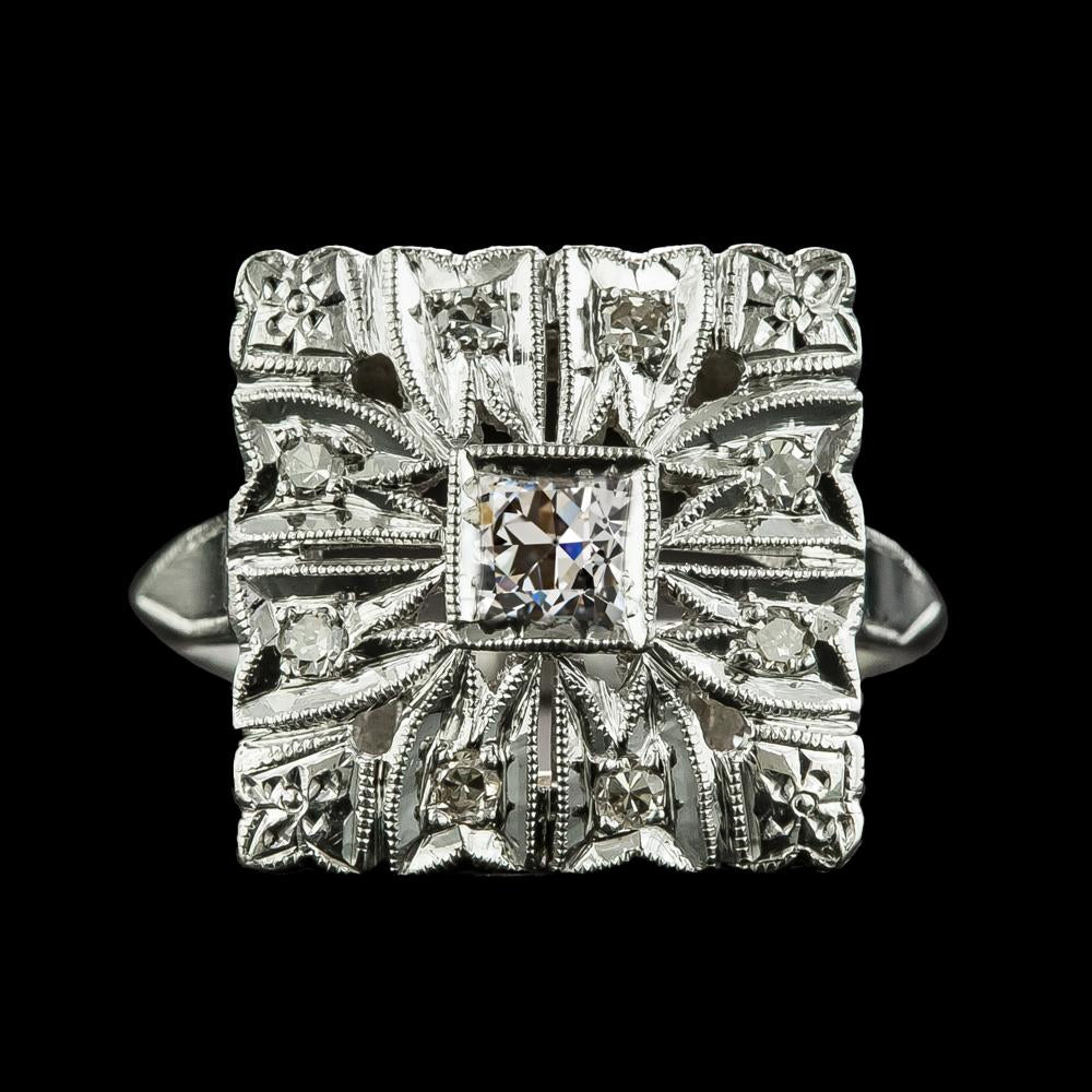 Halo Ring Cushion Vecchio Minatore Genuino Diamante Milgrain Vintage Style 2,50 Carati