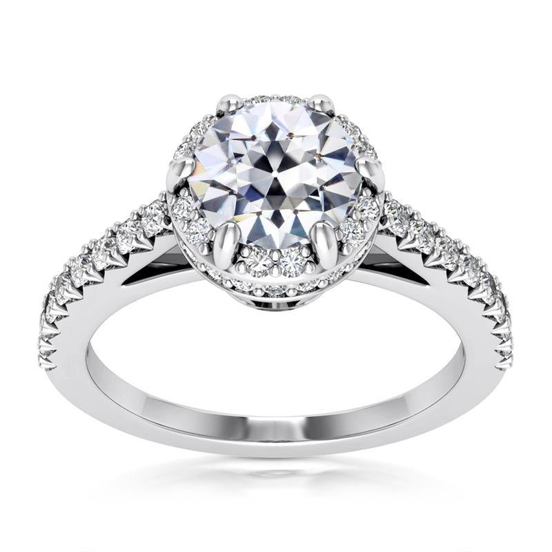 Halo Ring Il Giro Old Mine Cut Vero Diamante 6 Prong Set 7 Carati Jewelry