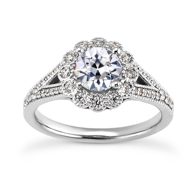 Halo Ring Il Giro Vecchio Minatore Vero Diamante Flower Gambo Diviso 4,50 Carati