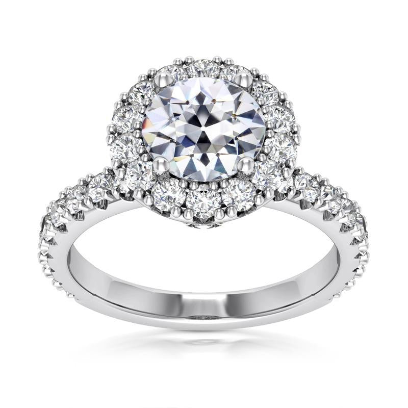 Halo Ring Il Giro Vecchio Taglio Genuino Diamante Gold Fishtail Set 6,50 Carati