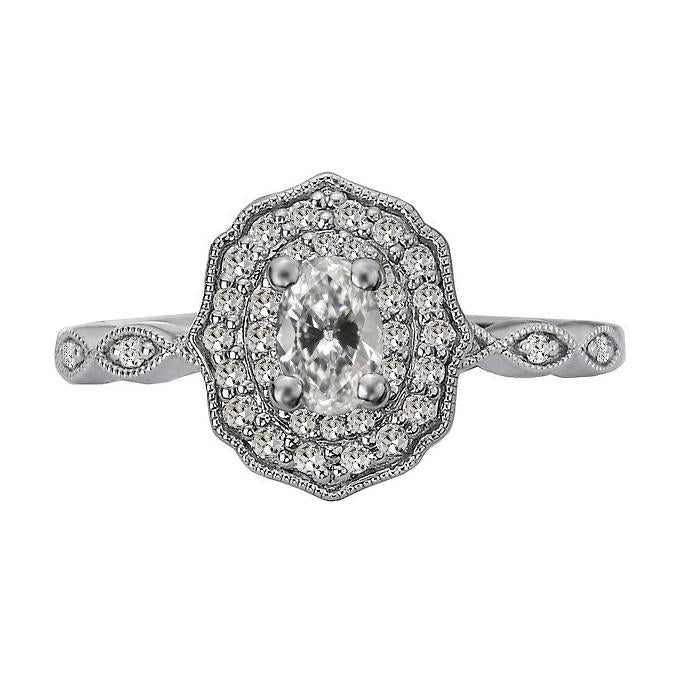Halo Ring Il Giro & Oval Old Mine Cut Vero Diamante Flower Style 4 Carati