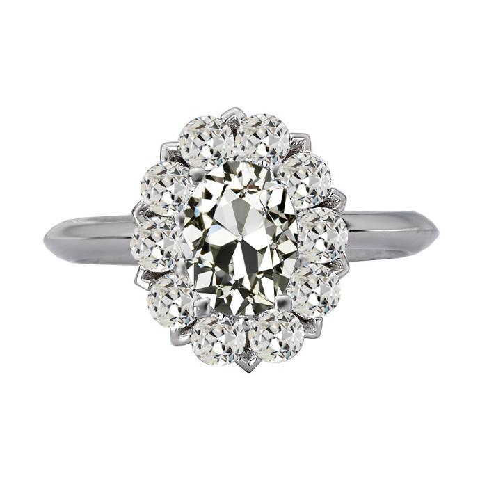 Halo Ring Il Giro & Oval Vecchio Minatore Naturale Diamante Flower Style 9 Carati In Oro
