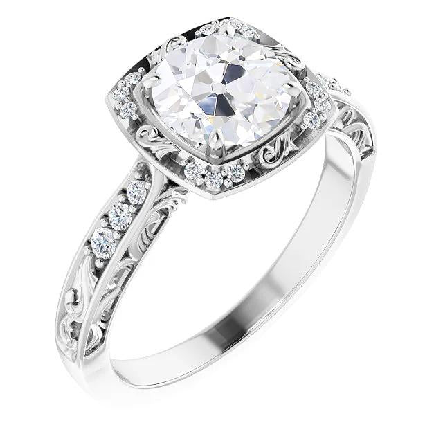 Halo Ring Old Mine Cut Naturale Diamante Prong Set Antique Style 3,25 Carati