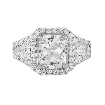 Halo Round & Trapezoid Ring Cushion Old Miner Vero Diamonds 4.50 Carati