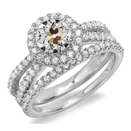 Halo Vecchio Minatore Genuino Diamante Wedding Ring Set Double Split Shank 5,50 Carati