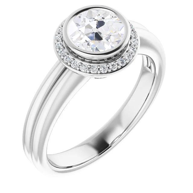 Halo Vecchio Minatore Naturale Diamante Ring Bezel Set 4,25 Carati 14K Gioielli In Oro Bianco