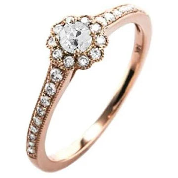 Halo Vero Diamond Ring Old Cut Flower Style Oro Rosa Milgrain 2.75 Carati
