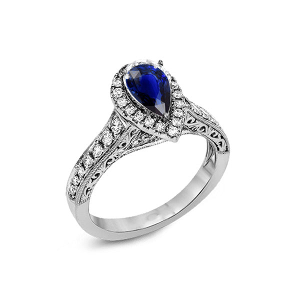 Halo Anello Zaffiro Ceylon Taglio Pera Stile Antico Diamanti