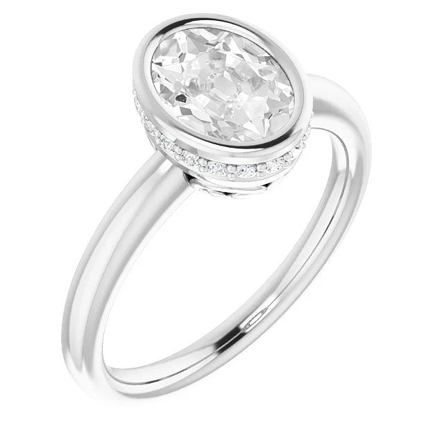 Diamante Fine Cuscino Antico Anello Nuziale in Oro Bianco 14K – vista principale