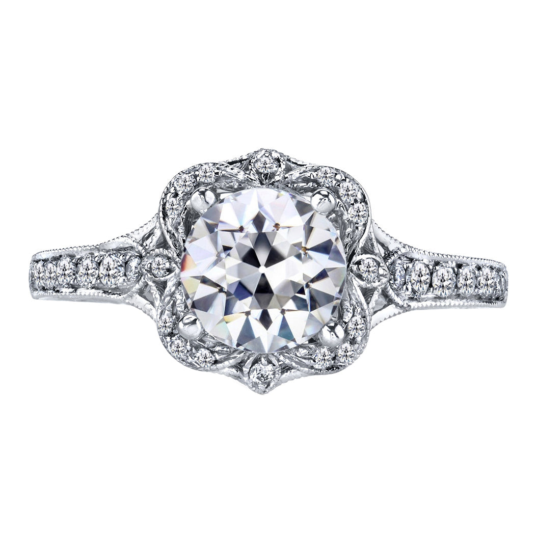 Cuscino Antico Diamante anello in Oro 14 Carati Bianco – vista principale